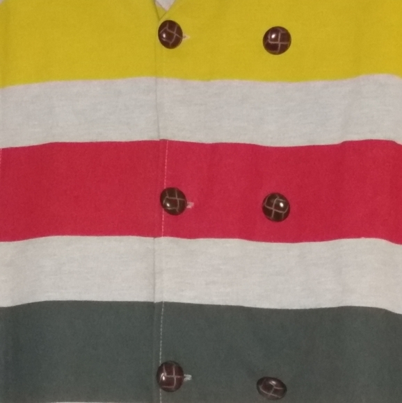 BDG Wool 3 Stripes(yellow,red, green) 6 Button Peacoat jacket - Picture 2 of 8